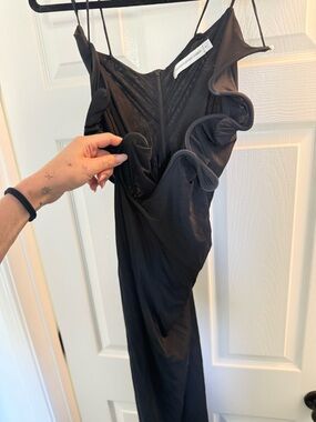 Christopher Esber Black Asymmetrical Ruffle-Trim Slip Dress